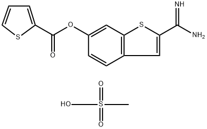 2-Thiophenecarboxylic acid 2-(aminoiminomethyl)benzo[b]thiophen-6-yl ester methanesulfonate (1:1) 구조식 이미지