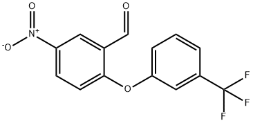 3-(2-Formyl-4-nitrophenoxy)benzotrifluoride, 2-Formyl-4-nitro-3'-(trifluoromethyl)diphenyl ether 구조식 이미지