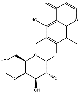 5-Hydroxy-6,8-dimethyl-7-[(4-O-methyl-D-glucopyranosyl)oxy]-4H-1-benzopyran-4-one 구조식 이미지
