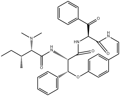 (2S,3R)-N-[(3R,4S,7S)-7-Benzoyl-5,8-dioxo-3-phenyl-2-oxa-6,9-diazabicyclo[10.2.2]hexadeca-10,12,14(1),15-tetren-4-yl]-2-(dimethylamino)-3-methylpentanamide 구조식 이미지
