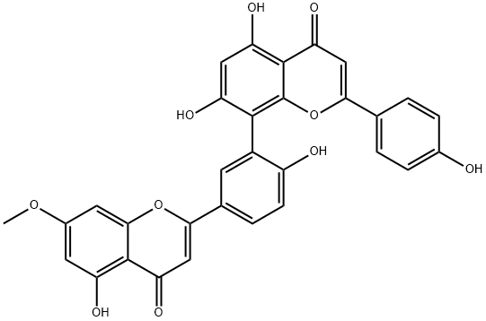 5,7-dihydroxy-8-[2-hydroxy-5-(5-hydroxy-7-methoxy-4-oxo-4H-1-benzopyran-2-yl)phenyl]-2-(4-hydroxyphenyl)-4-benzopyrone  구조식 이미지