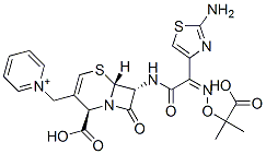 1-[[(2R,6R,7R)-7-[[(2Z)-2-(2-Amino-4-thiazolyl)-2-[(1-carboxy-1-methylethoxy)imino]acetyl]amino]-2-carboxy-8-oxo-5-thia-1-azabicyclo[4.2.0]oct-3-en-3-yl]methyl]pyridinium Structure