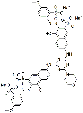 tetrasodium 7,7'-[[6-(morpholin-4-yl)-1,3,5-triazine-2,4-diyl]diimino]bis[4-hydroxy-3-[(4-methoxy-2-sulphonatophenyl)azo]naphthalene-2-sulphonate]  Structure