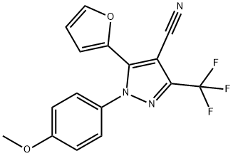 1H-Pyrazole-4-carbonitrile,  5-(2-furanyl)-1-(4-methoxyphenyl)-3-(trifluoromethyl)- 구조식 이미지