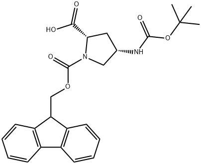 (2S, 4S)-BOC-4-AMINO-1-FMOC-PYRROLIDINE-2-CARBOXYLIC ACID 구조식 이미지