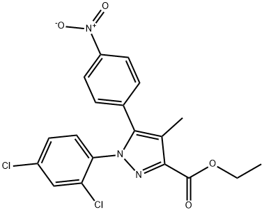 1-(2,4-Dichlorophenyl)-4-Methyl-5-(4-nitrophenyl)-1H-pyrazole-3-carboxylic Acid Ethyl Ester 구조식 이미지