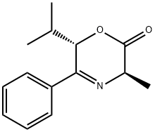 (3R,6S)-6-Isopropyl-3-methyl-5-phenyl-3,6-dihydro-2H-1,4-oxazin-2-one 구조식 이미지