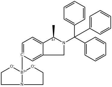 2,3-Dihydro-(1R)-methyl-5-(tetrahydro-4H-1,3,6,2-dioxazaborocin-2-yl)-2-(triphenylmethyl)-1H-isoindole 구조식 이미지