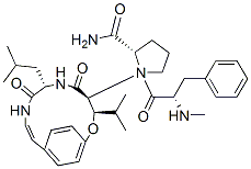 1-(N-Methyl-L-phenylalanyl)-N-[(3R,4S,7S)-3-isopropyl-7-(2-methylpropyl)-5,8-dioxo-2-oxa-6,9-diazabicyclo[10.2.2]hexadeca-10,12,14(1),15-tetren-4-yl]-L-prolinamide 구조식 이미지