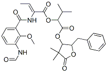 2-(3-Formylamino-2-methoxybenzoylamino)-2-butenoic acid 2-methyl-1-[[(tetrahydro-2-oxo-5-benzyl-3,3-dimethylfuran-4-yl)oxy]carbonyl]propyl ester Structure