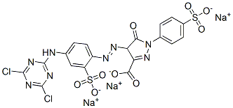 trisodium 4-[[4-[(4,6-dichloro-1,3,5-triazin-2-yl)amino]-2-sulphonatophenyl]azo]-4,5-dihydro-5-oxo-1-(4-sulphonatophenyl)-1H-pyrazole-3-carboxylate  구조식 이미지