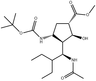 (1S,2S,3R,4R)-Methyl 3-((R)-1-acetaMido-2-ethylbutyl)-4-(tert-butoxycarbonylaMino)-2-hydroxycyclopentanecarboxylate 구조식 이미지