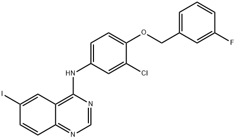 N-[3-Chloro-4-(3-fluorobenzyloxy)phenyl]-6-iodoquinazolin-4-amine 구조식 이미지