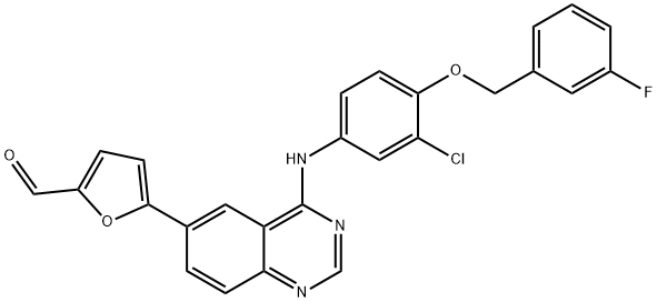 5-[4-((3-Chloro-4-((3-fluorobenzyl)oxy)phenyl)amino)quinazolin-6-yl]-2-furaldehyde 구조식 이미지