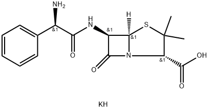 potassium [2S-[2alpha,5alpha,6beta(S*)]]-6-(aminophenylacetamido)-3,3-dimethyl-7-oxo-4-thia-1-azabicyclo[3.2.0]heptane-2-carboxylate  Structure