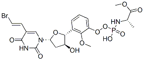 methyl (2S)-2-[[[(2R,3S,5R)-5-[5-[(E)-2-bromoethenyl]-2,4-dioxo-pyrimidin-1-yl]-3-hydroxy-oxolan-2-yl]methoxy-phenoxy-phosphoryl]amino]propanoate Structure