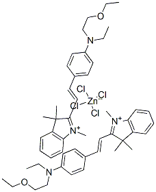 bis[2-[2-[4-[(2-ethoxyethyl)ethylamino]phenyl]vinyl]-1,3,3-trimethyl-3H-indolium] tetrachlorozincate  구조식 이미지