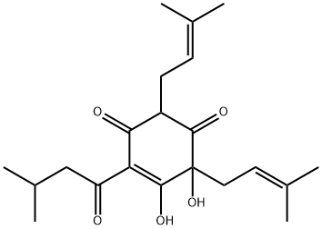2,6-Diprenyl-4-(1-oxo-3-methylbutyl)-5,6-dihydroxy-4-cyclohexene-1,3-dione 구조식 이미지