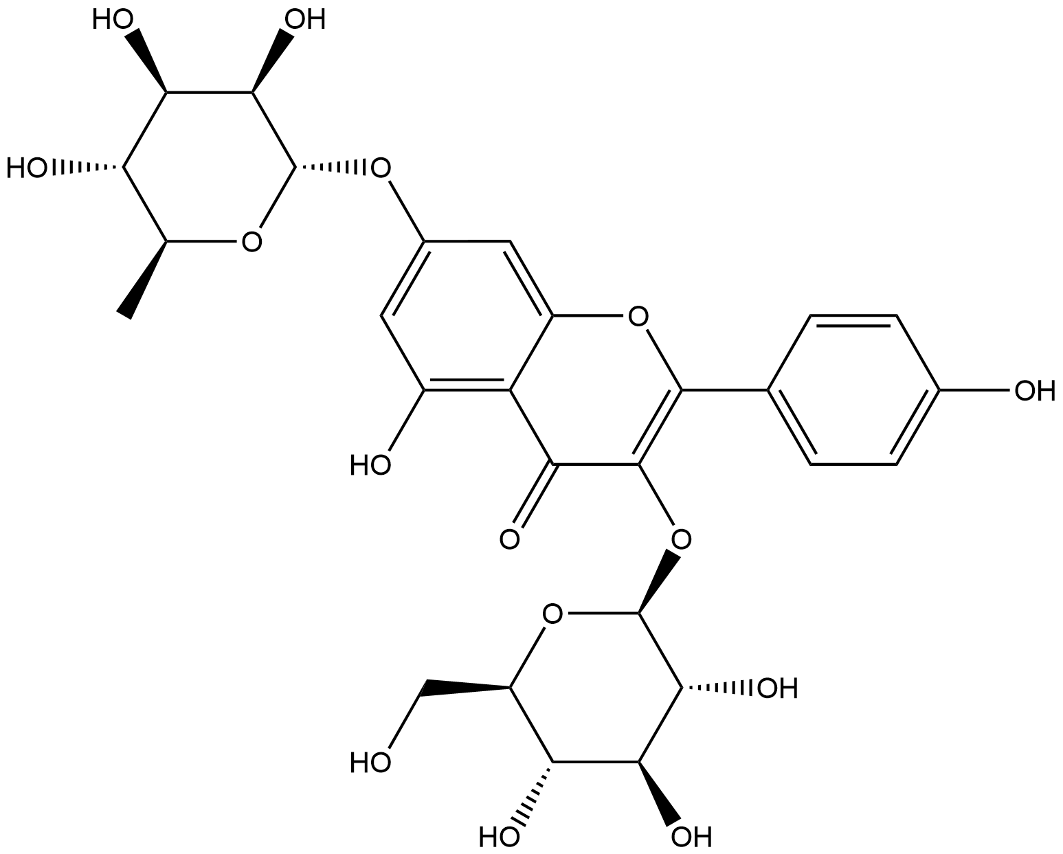 (2S,3R,4S,5R,6R)-2-[3,5-dihydroxy-2-(4-hydroxyphenyl)-7-[(2S,3R,4R,5S, 6S)-3,4,5-trihydroxy-6-methyl-oxan-2-yl]oxy-chroman-3-yl]oxy-6-(hydrox ymethyl)oxane-3,4,5-triol Structure