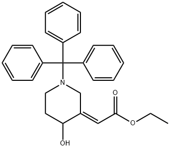 rac-(2E)-3-[(에톡시카르보닐)메틸렌]-1-트리틸-4-피페리디놀 구조식 이미지