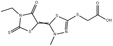 [[5-(3-ethyl-4-oxo-2-thioxothiazolidin-5-ylidene)-4,5-dihydro-4-methyl-1,3,4-thiadiazol-2-yl]thio]acetic acid  Structure