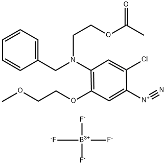 4-[[2-(acetoxy)ethyl](phenylmethyl)amino]-2-chloro-5-(2-methoxyethoxy)benzenediazonium tetrafluoroborate Structure