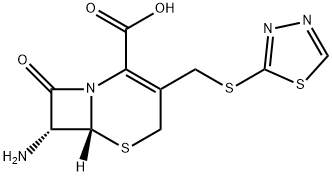 (6R-trans)-7-amino-8-oxo-3-[(1,3,4-thiadiazol-2-ylthio)methyl]-5-thia-1-azabicyclo[4.2.0]oct-2-ene-2-carboxylic acid Structure