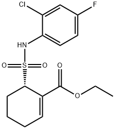 1-시클로헥센-1-카르복실산,6-[[(2-클로로-4-플루오로페닐)아미노]술포닐]-,에틸에스테르,(6S)- 구조식 이미지
