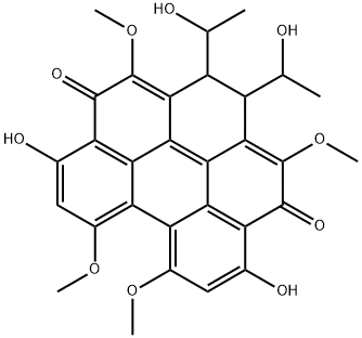 1,2-Dihydro-5,10-dihydroxy-1,2-bis(1-hydroxyethyl)-3,7,8,12-tetramethoxybenzo[ghi]perylene-4,11-dione Structure