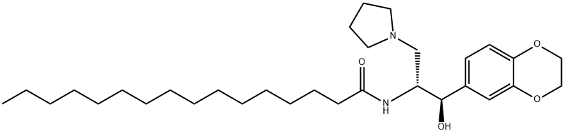 Hexadecanamide, N-[(1R,2R)-2-(2,3-dihydro-1,4-benzodioxin-6-yl)-2-hydroxy-1-(1-pyrrolidinylmethyl)ethyl]- 구조식 이미지