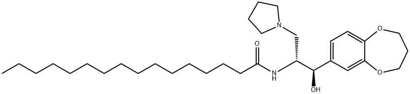 Hexadecanamide, N-[(1R,2R)-2-(3,4-dihydro-2H-1,5-benzodioxepin-7-yl)-2-hydroxy-1-(1-pyrrolidinylmethyl)ethyl] Structure