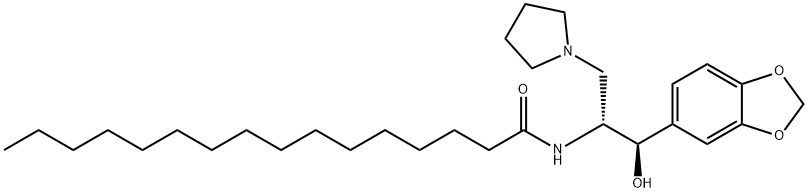 Hexadecanamide, N-[(1R,2R)-2-(1,3-benzodioxol-5-yl)-2-hydroxy-1-(1-pyrrolidinylmethyl)ethyl]- Structure