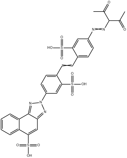 2-[4-[4-[(1-acetylacetonyl)azo]-2-sulphostyryl]-3-sulphophenyl]-2H-naphtho[1,2-d]triazole-5-sulphonic acid 구조식 이미지