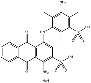 disodium 1-amino-4-[(3-amino-2,4,6-trimethyl-5-sulphonatophenyl)amino]-9,10-dihydro-9,10-dioxoanthracene-2-sulphonate  Structure