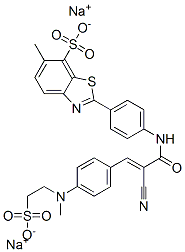 disodium 2-[4-[[2-cyano-3-[4-[methyl(2-sulphonatoethyl)amino]phenyl]-1-oxoallyl]amino]phenyl]-6-methylbenzothiazole-7-sulphonate 구조식 이미지