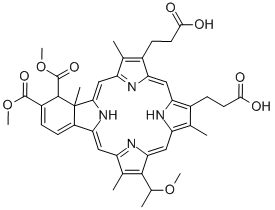 23H,25H-Benzo[b]porphine-9,13-dipropanoic acid, 4,4a-dihydro-3,4-bis(methoxycarbonyl)-18-(1-methoxyethyl)-4a,8,14,19-tetramethyl- 구조식 이미지