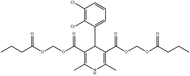 5-((Bis(butyryloxy)Methoxy)carbonyl)-4-(2,3-dichlorophenyl)-2,6-diMethyl-1,4-dihydropyridine-3-carboxylic acid 구조식 이미지