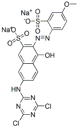 disodium 7-[(4,6-dichloro-1,3,5-triazin-2-yl)amino]-4-hydroxy-3-[(4-methoxy-2-sulphonatophenyl)azo]naphthalene-2-sulphonate  Structure