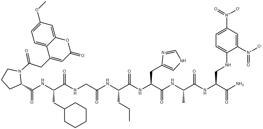 MCA-PRO-BETA-CYCLOHEXYL-ALA-GLY-NVA-HIS-ALA-DAP(DNP)-NH2 Structure