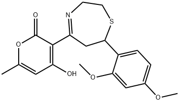 3-[7-(2,4-DIMETHOXYPHENYL)-2,3,6,7-TETRAHYDRO-1,4-THIAZEPIN-5-YL]-4-HYDROXY-6-METHYL-2H-PYRAN-2-ONE 구조식 이미지