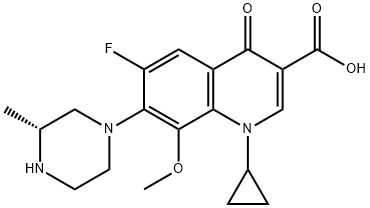3-Quinolinecarboxylic acid, 1-cyclopropyl-6-fluoro-1,4-dihydro-8-Methoxy-7-[(3R)-3-Methyl-1-piperazinyl]-4-oxo- 구조식 이미지