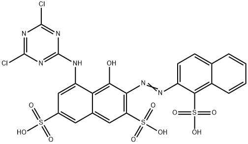 5-[(4,6-dichloro-1,3,5-triazin-2-yl)amino]-4-hydroxy-3-[(1-sulpho-2-naphthyl)azo]naphthalene-2,7-disulphonic acid Structure