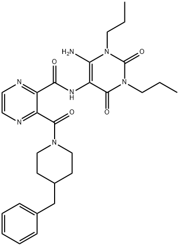 Pyrazinecarboxamide,  N-(6-amino-1,2,3,4-tetrahydro-2,4-dioxo-1,3-dipropyl-5-pyrimidinyl)-3-[[4-(phenylmethyl)-1-piperidinyl]carbonyl]-  (9CI) 구조식 이미지
