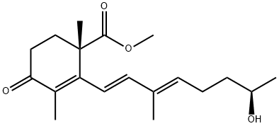 (1S)-2-[(1E,3E,7R)-7-Hydroxy-3-methyl-1,3-octadienyl]-1,3-dimethyl-4-oxo-2-cyclohexene-1-carboxylic acid methyl ester 구조식 이미지