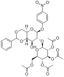 4-Nitrophenyl2-O-(2,3,4,6-tetra-O-acetyl-b-D-glucopyranosyl)-4,6-O-benzylidene-b-D-glucopyranoside Structure