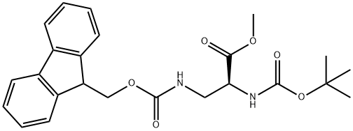 L-Alanine, N-[(1,1-dimethylethoxy)carbonyl]-3-[[(9H-fluoren-9-ylmethoxy)carbonyl]amino]-, methyl ester Structure