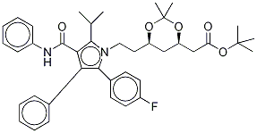 (6-2-[3-(4-Phenylcarbamoyl-5-(4-fluoro-phenyl)-2-isopropyl-4-phenyl-D5-pyrrol-1-yl]-ethyl-2,2-dimethyl-[1,3]-dioxane-4-yl)-acetic Acid, tert-Butyl Ester 구조식 이미지