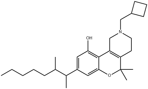 2-(Cyclobutylmethyl)-8-(1,2-dimethylheptyl)-1,3,4,5-tetrahydro-5,5-dimethyl-2H-[1]benzopyrano[4,3-c]pyridin-10-ol 구조식 이미지