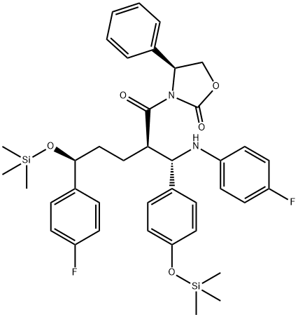 3-[(2R,5S)-5-(4-Fluorophenyl)-2-[(S)-[(4-fluorophenyl(amino)]][4-[trimethylsilyl]-oxy]phenyl]methyl]-1-oxo-5-[(trimethylsily)-oxy]pentyl]-4-phenyl-(4S)-2-oxazolidinone Structure