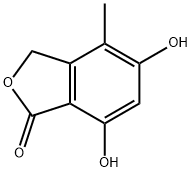 4-Methyl-5,7-dihydroxyisobenzofuran-1(3H)-one 구조식 이미지